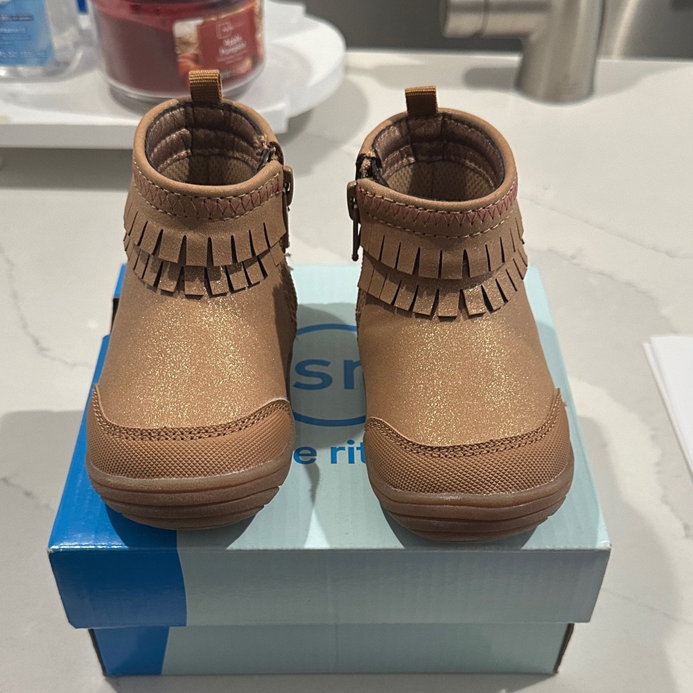 Stride Rite Glittery Tan Fringe Boots